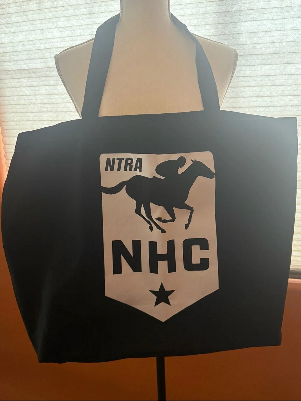NHC NTRA Horseracing XL Black Canvas Tote Bag with Large Print Logo NWOT
